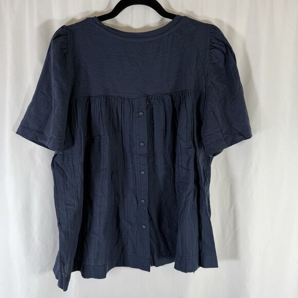 Jane Delancey Blouse Women's 1X Navy Blue Short Sleeve Textured Back Round Neck - Picture 9 of 11